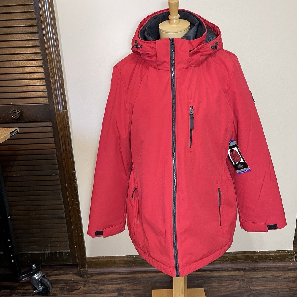 NEW Calvin Klein Womens 3-in-1 All Weather System Jacket Red XXL Hooded Parka